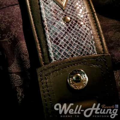 Well-Hung "Surf Diamonds" - 3" wide padded black leather comfort strap with turquoise python and metalwork image 6