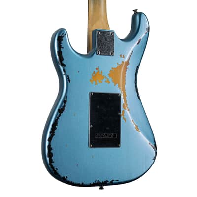 Vintage Vintage Icon V6MRGHB Distressed Gun Hill Blue over Sunburst - Electric Guitar image 6