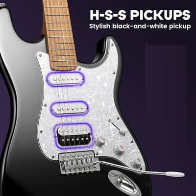 Electric Guitar Kit Beginner - 39in Guitar Set Adults with Roasted Maple Neck HSS Pickup Solid Okoume Body Electric Guitar with Gig Bag Amplifier Strap Strings Cable Picks Black image 3