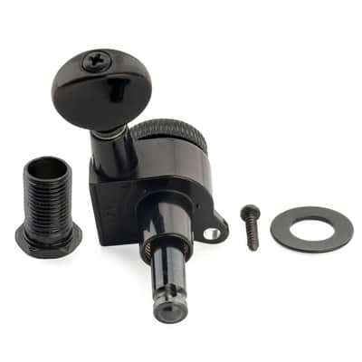 Brio Pro Left-Handed Locking Tuners — 6-in-Line | 18:1 Ratio | Vintage Oval Buttons - Black image 3