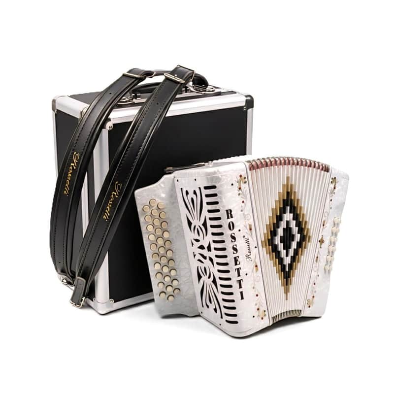 Rossetti 3112-GCF-WH 31 Key 12 Bass Diatonic Button Accordion GCF White Includes Hard Case Straps image 1