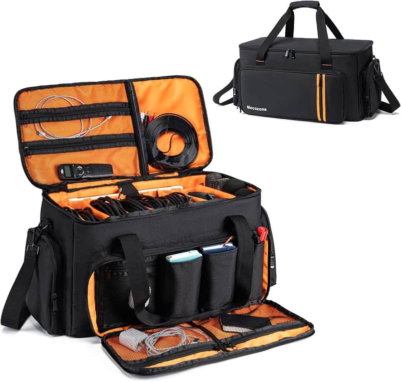 DJ Gig Bag with 8 Detachable Dividers, DJ Cables Bag with 15.6'' Laptop Sleeve, Large Capacity Travel Musicians Gig Bag for DJ Gear, Music Equipment&Accessories, Black image 1