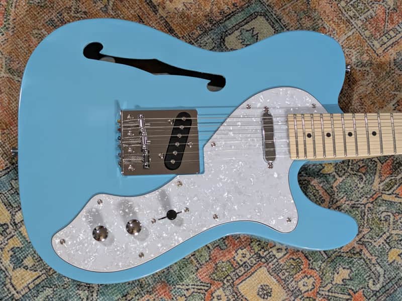Alden Tv Cruiser 1972 Design T-Style Electric Guitar, Semi-Hollow, Blue, Maple Neck image 1