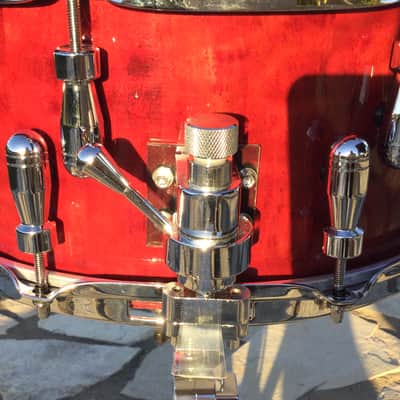 Scott’s custom drums Gold Custom 6 1/2”x14” cherry wood stave snare drum 2024 - Cherry red image 5