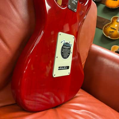 2000 Fender American Deluxe Fat Stratocaster HSS with Maple Fretboard Crimson Transparent image 11