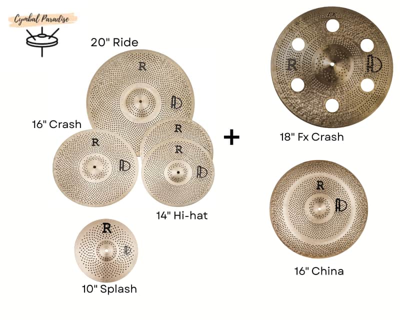 Agean Cymbals Regular R Low Noise Cymbal Set + 18" FX Crash + 16" China, 10" Splash image 1