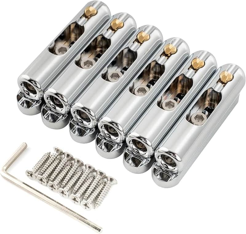 Full Solid Brass Non-tremolo Bridge Individual Single String Bridge with 10mm Separable 6-Saddle and Single Base Plate for Electric Guitar, Chrome image 1