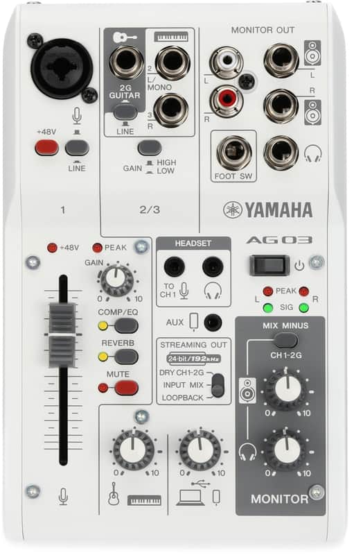 Yamaha AG03 Mk2 3-channel Mixer and USB Audio Interface - White image 1
