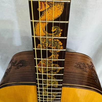 Blueberry Dreadnought Zodiac Aquarius Motif - Hand Made and Hand Carved Steel String Guitar image 9