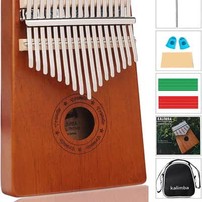 17 Keys Kalimba Thumb Piano Full Kit Bundle with Soft-Case Bag Mbira Mahogany image 1
