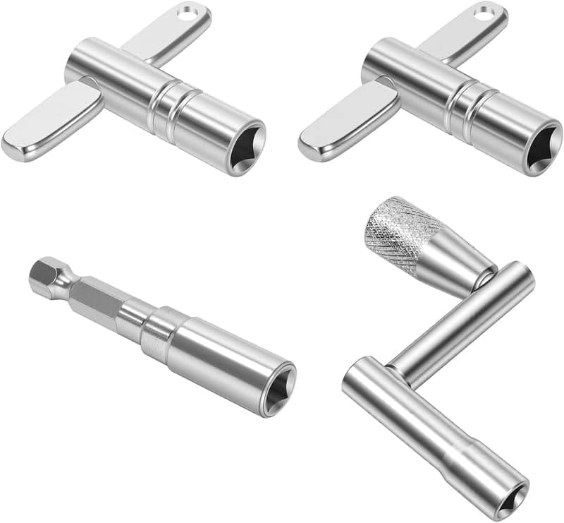 Drum Key Set – 4-Pack, T-Style Drum Keys x2, Drill Bit Drum Key x1 & Crank Handle Drum Key x1, Universal Tuning Tool Kit for Snare, Drum Set & Percussion image 1