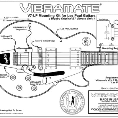 Vibramate V7 6" silver bolt on Bigsby B7 tremolo Adapter 4 Les Paul Body Style, no holes/mods needed image 2