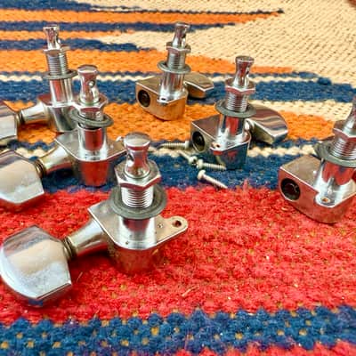 Vintage-Used Schaller 3 + 3 Guitar Tuners-Tuning Machines-Complete Set Chrome ~1980's image 6