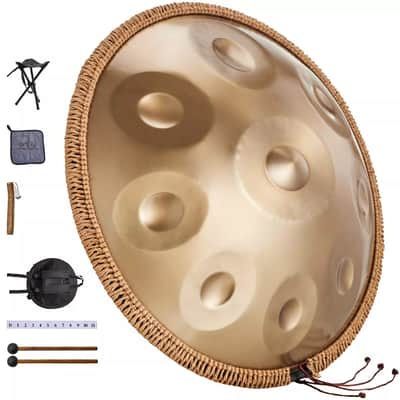 22" Handpan Drum – 9-Note D Minor Steel Hand Drum with Mallets for Meditation & Music Therapy image 1