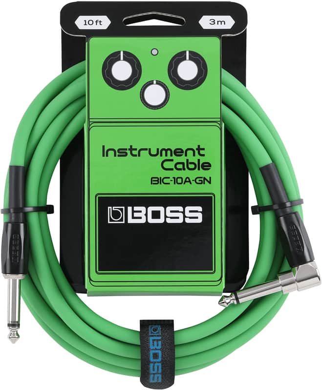 BOSS 10 Foot Instrument Cable Black, Straight/Angled - Green image 1