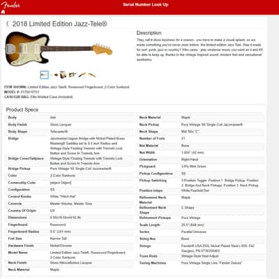 Fender Jazz Tele Parallel Universe Series NECK ONLY - Limited Edition Made in USA 2018 image 19