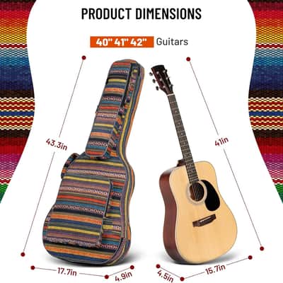 Acoustic Guitar Bag with Neck Cradle Bohemian Vintage Guitar Case 0.65in Thick Sponge Padded Guitar Case for 40 41 42 In Acoustic Classical Guitars image 2