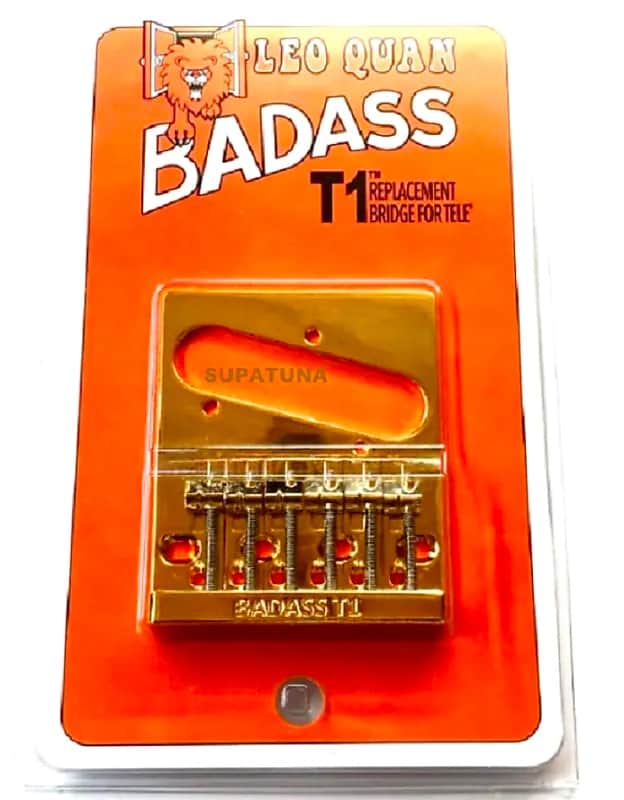 Leo Quan Badass T1 Gold, Best Sustain Upgraded 6 Pc Bridge Saddle Plate fits Vintage (4 Hole) Telecaster Guitars image 1