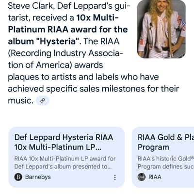 RARE Def Leppard RIAA Hysteria Award Presented To Steve Clark Gibson Guitar 10 Million Copies image 13