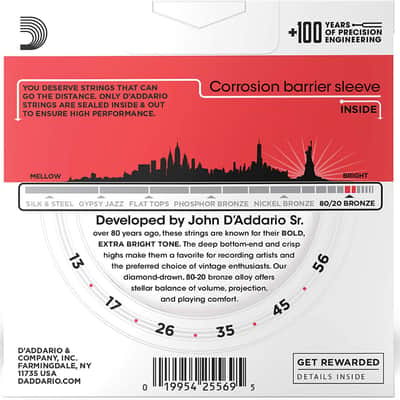 D'Addario EJ12-3D 80/20 Bronze, Medium 13-56 Acoustic Guitar Strings - 3 PACK image 2
