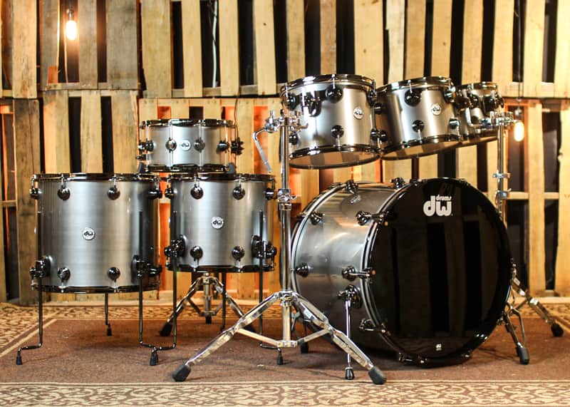 DW Collector's Oak Anodized Stainless Steel Drum Set - 24,10,12,13,15,18,14sn - SO#1357434 image 1