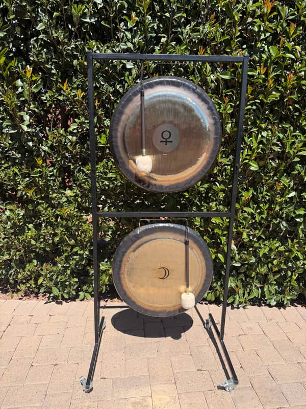 Paiste 24” Venus Gong & 24” New Moon Gong - “Traditional finish, gold with silver rim, black Paiste planet logo image 1