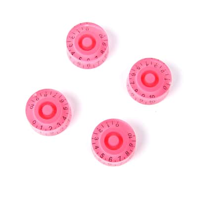 Set of 4 Hatbox Style Electric Guitar Knobs, Pink /Black numeral