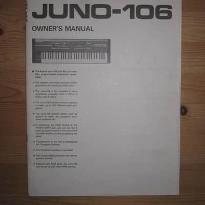 1984 owners manual Roland JUNO 106 synth synthesizer guide instruction brochure image 1