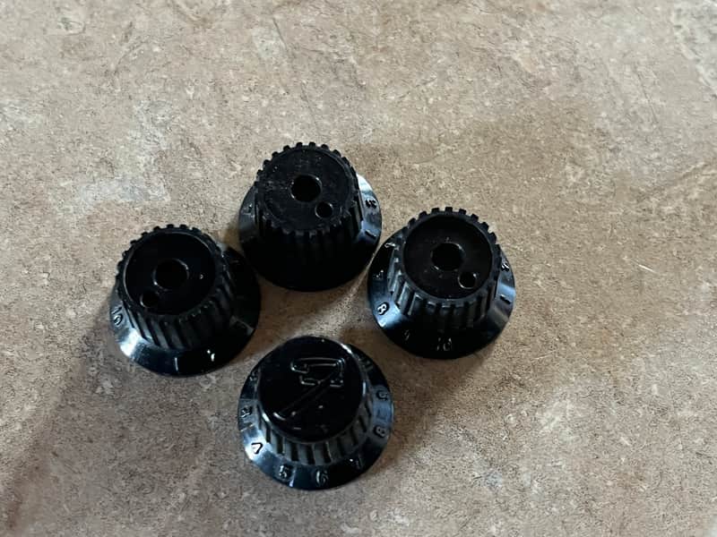 set Fender Japan F logo knobs black guitar bass Lyte image 1
