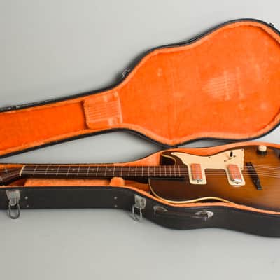 Harmony Stratotone Mars H-46 Thinline Hollow Body Electric Guitar, c. 1959, black hard shell case. image 10