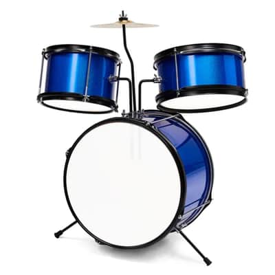 3-Piece Complete Junior Kids Drum Set Kit w/ Cymbal, Kick Pedal, Stool & Sticks – Dark Blue image 2