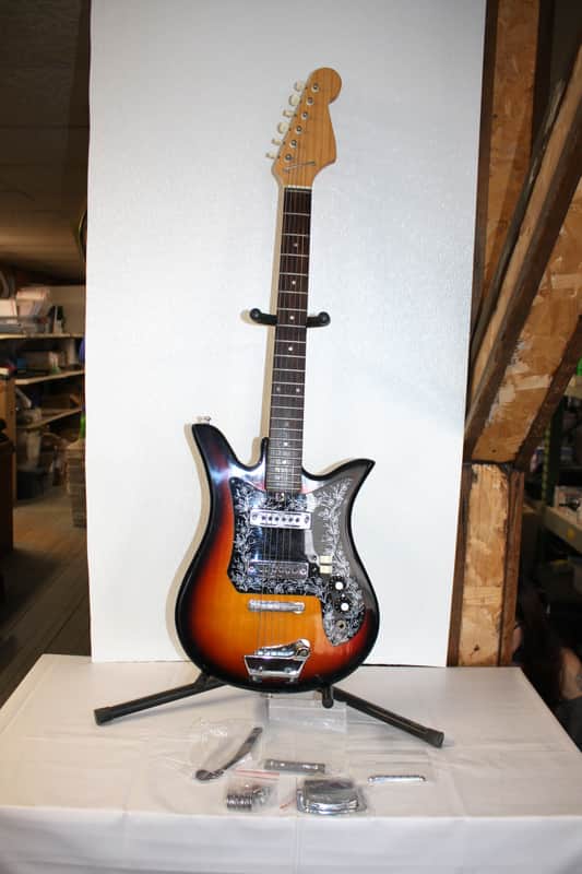 Vintage 1960's TEISCO Del-Ray ET-200 Tulip Sunburst Electric Guitar With Gig Bag image 1