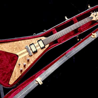 Moonstone FLAMING V flying v 1984 - Natural Paduak & maple burl image 1