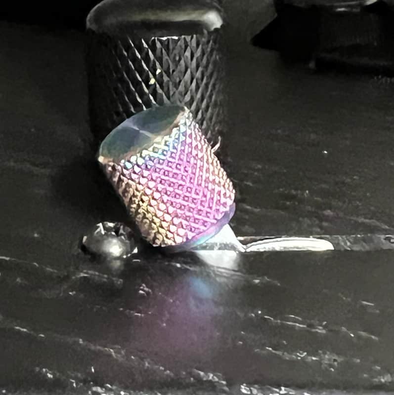 Kinnatone Short Rainbow burnt Stainless Steel knurled 3 or 5 way Blade style Switch Tip For Strat or Tele image 1