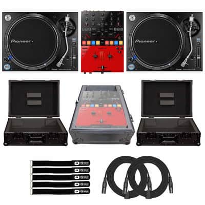 Pioneer PLX-1000 DJ Battle Turntables w DJM-S5 Scratch Mixer & Black Cases image 1