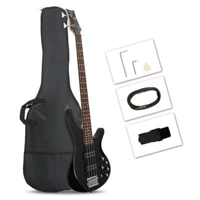 Glarry 44 Inch GIB 4 String H-H Pickup Laurel Wood Fingerboard Electric Bass Guitar with Bag and other Accessories - Black image 1