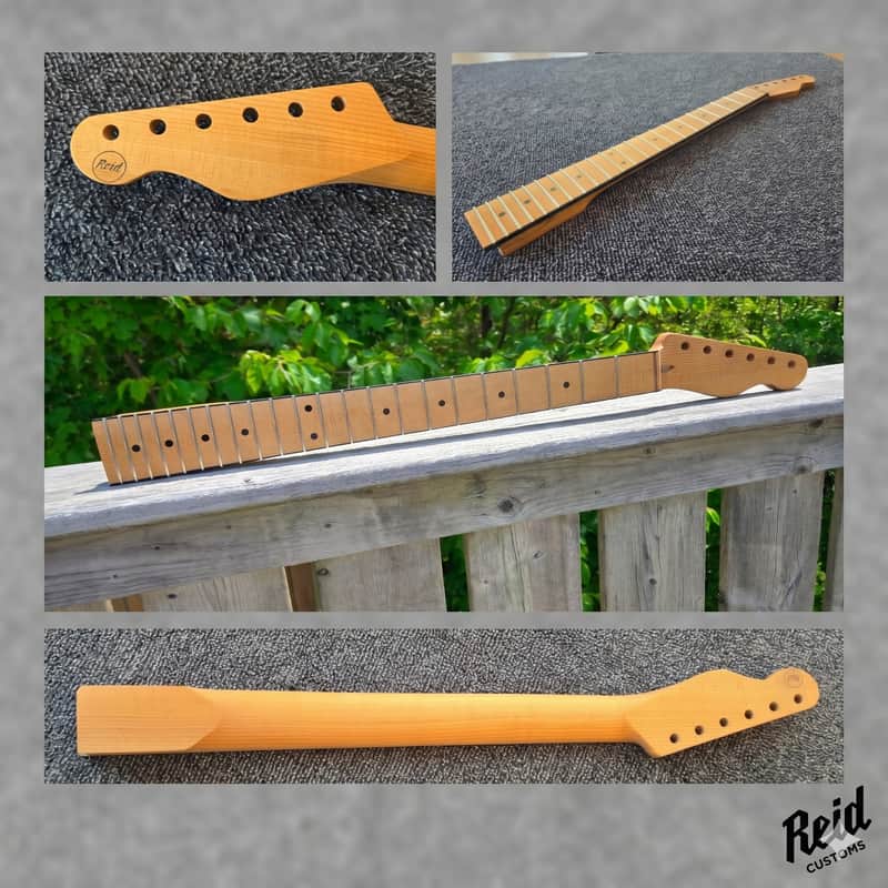 B-Stock T-Style Guitar Neck - Quartersawn Roasted Maple, Black Binding, Jescar Medium Jumbo Frets, 42mm Nut image 1