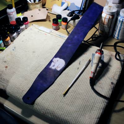 burnyblack custom guitar strap - polar bear navy blue image 3