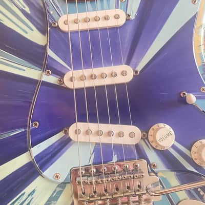 Fender FSR "Splattercaster" Standard Splatter Stratocaster with Rosewood Fretboard 2003 - Midnight Blue Swirl over Olympic White image 7
