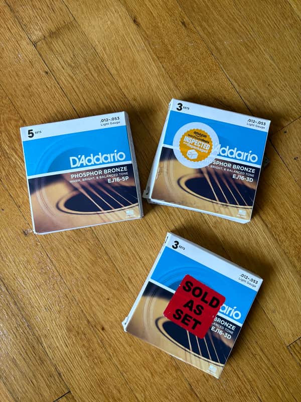 D'Addario Acoustic Guitar Strings, Phosphor Bronze, EJ16-5P, Light Gauge 12-53 11 Packs image 1