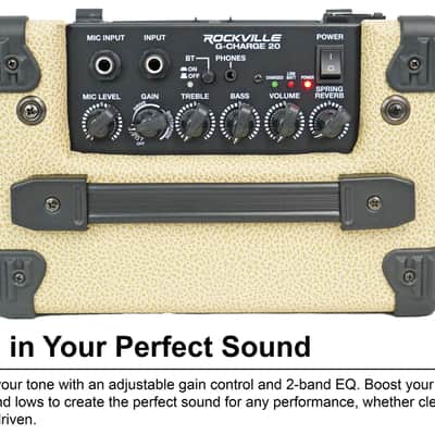 Rockville G-CHARGE 20 BEIGE Rechargeable Guitar Amplifier Spring Reverb+Mic Input image 9