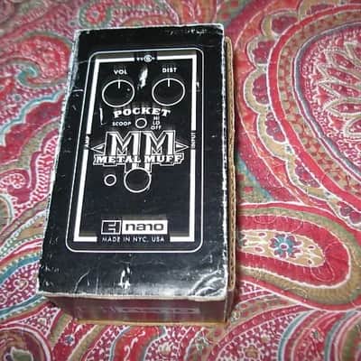used condition Electro-Harmonix EMPTY CARDBOARD BOX and copy of Owner's Manual ONLY for Pocket Metal Muff (NO pedal, NO original Owner's Manual, NO warranty / registration paperwork) 2010s - BOX: cardboard - OUTER AREAS: Mostly black/GRAPHIC: black&white image 3