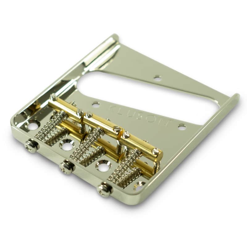 Kluson Left Hand Vintage Replacement Bridge For Fender Telecaster Steel With Brass Saddles - Gloss N image 1