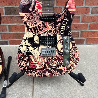 Late 2000's Squier Obey Strat & Tele Set of Two Guitars - Obey Propaganda Finish image 3