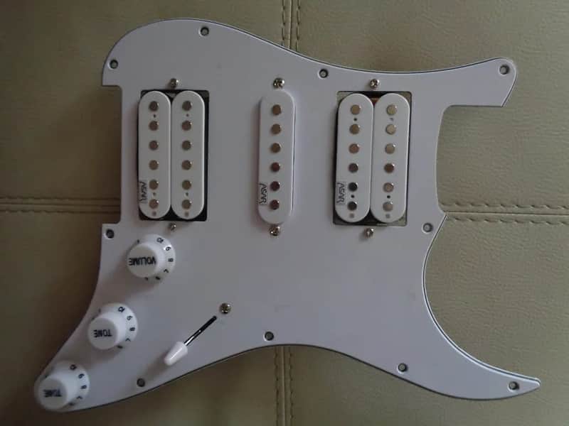 Handmade prewired HSH neodymium Strat pickguard with HB split switch TR BL and mid PU cutoff switch. image 1