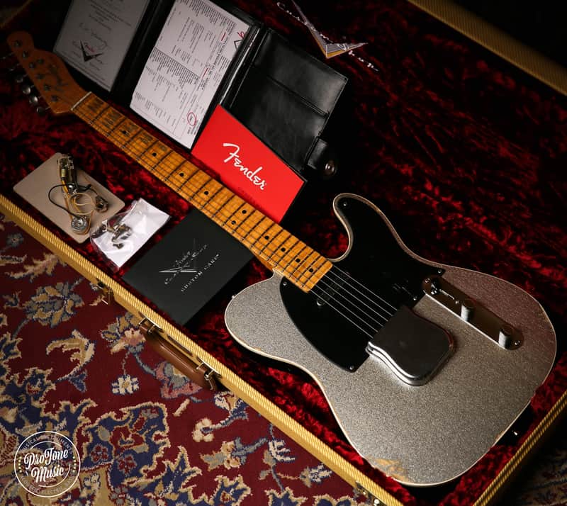 Fender Custom Shop Limited Double Esquire Relic Silver Sparkle & Case & Tags image 1
