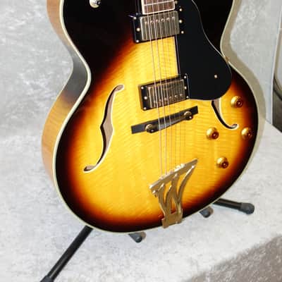 Washburn J5 J-5 hollow body electric guitar in sunburst finish image 5