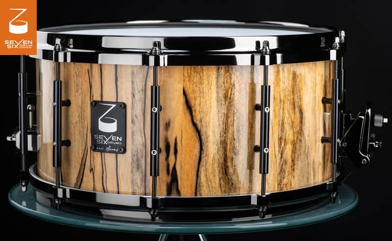 Seven Six Drum Company 7x14 Black and White Ebony Custom Snare Drum 2022 B+W Ebony High Gloss image 1
