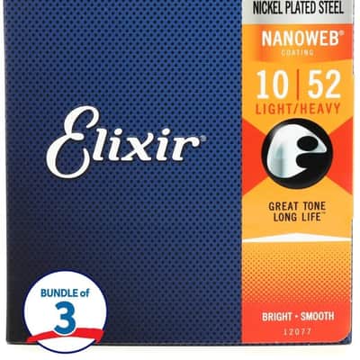 Elixir Strings 12077 Nanoweb Electric Guitar Strings - .010-.052 Light Top Heavy Bottom (3-pack) image 2