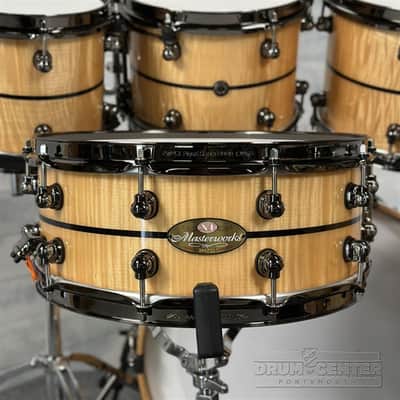 Pearl Masterworks 7pc Drum Set Fiddleback White Sycamore w/Black Nickel Hardware image 6